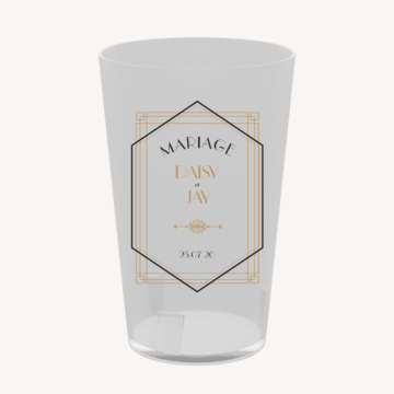 Écocup Gobelet réutilisable faire-part mariage or blanc noir gatsby art déco