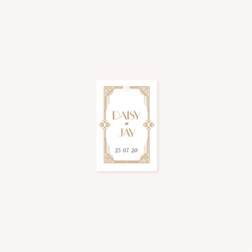 Faire-part Étiquette nom prénom mariage or blanc noir gatsby art déco