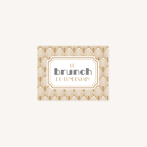 Carton brunch faire-part mariage or blanc noir gatsby art deco