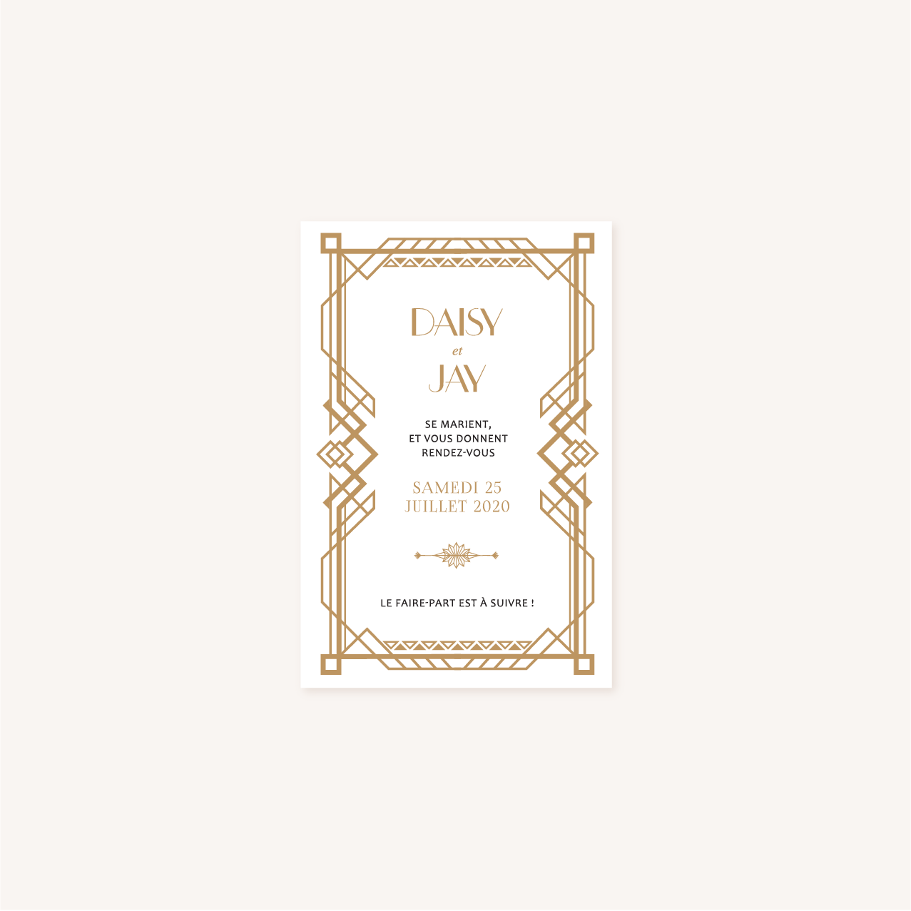 Save the date faire-part mariage or blanc noir gatsby art deco