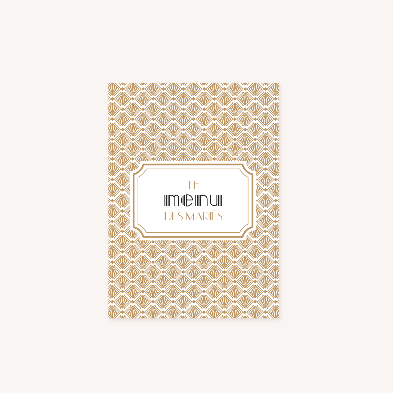 Menu faire-part mariage or blanc noir gatsby art déco