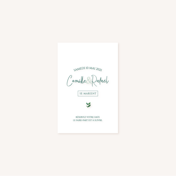 Save the date mariage tropique feuillage vert et blanc à l'aquarelle