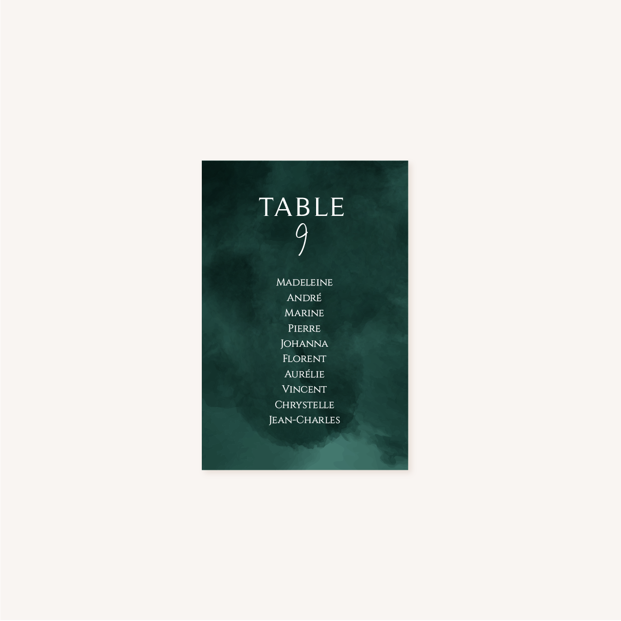 Plan de table mariage tropique feuillage vert et blanc à l'aquarelle