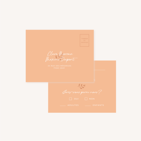 RSVP faire-part mariage terre de sienne terracotta marron nature boheme beige or