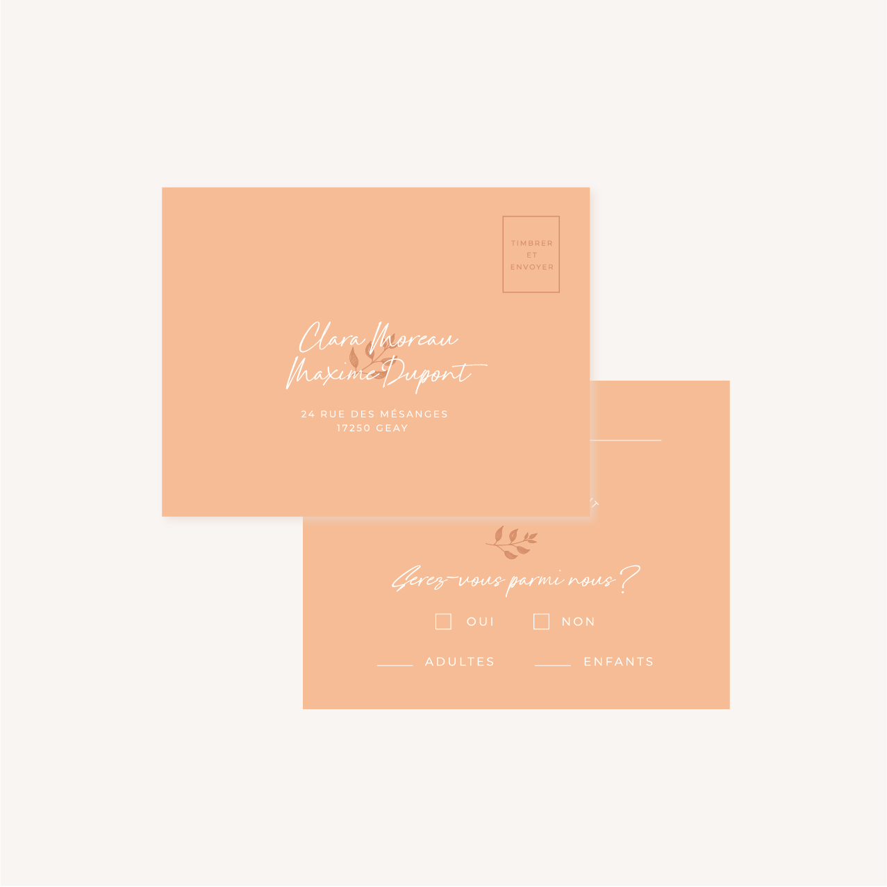 RSVP faire-part mariage terre de sienne terracotta marron nature boheme beige or