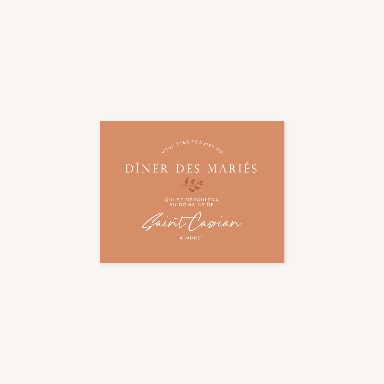 Diner faire-part mariage terre de sienne terracotta marron nature boheme beige or