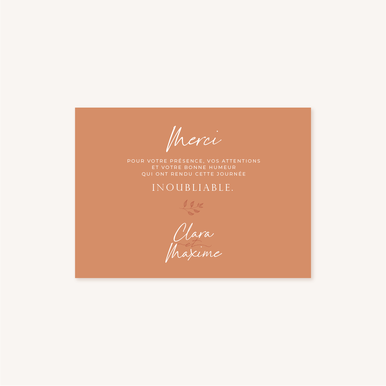 Remerciements mariage terre de sienne terracotta marron nature boheme beige or