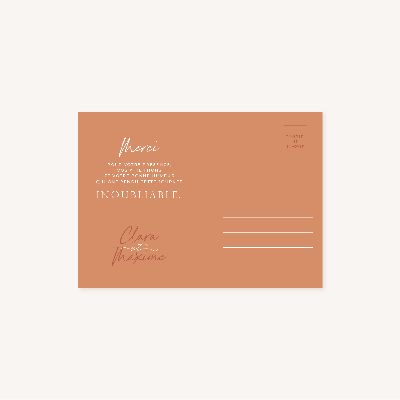 Remerciements mariage terre de sienne terracotta marron nature boheme beige or
