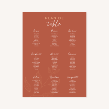 Plan de table mariage terre de sienne terracotta marron nature boheme beige or