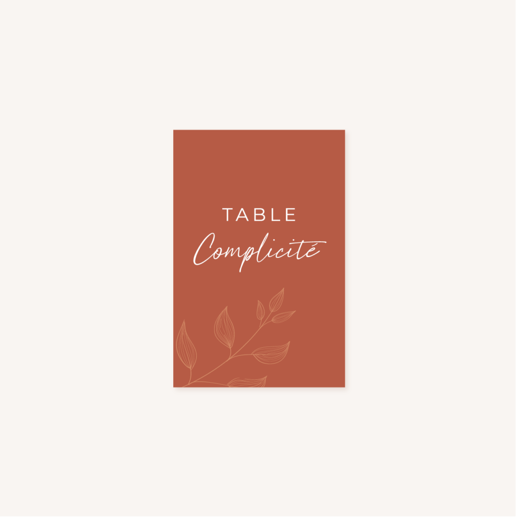 Nom de table mariage terre de sienne terracotta marron nature boheme beige or