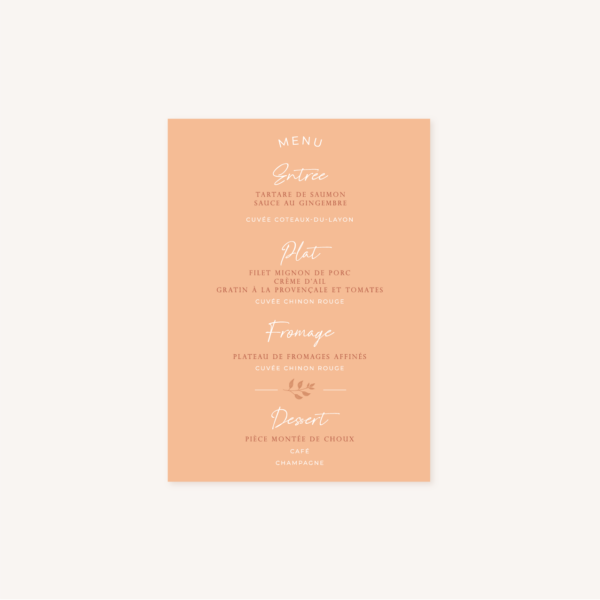 Menu mariage terre de sienne terracotta marron nature boheme beige or