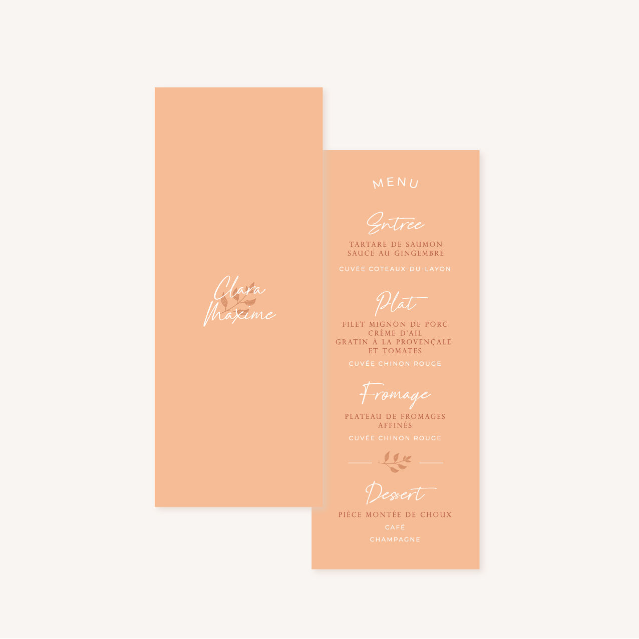 Menu individuel mariage terre de sienne terracotta marron nature boheme beige or