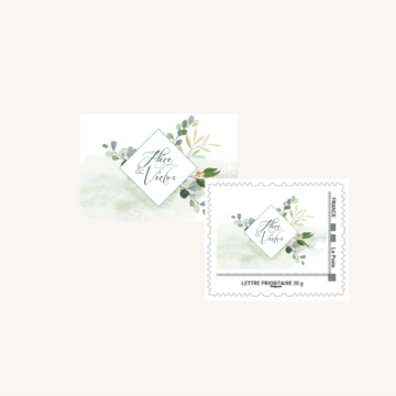 Tampon personnalisé enveloppe mariage végétal feuille eucalyptus