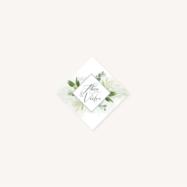 Étiquette adhésive enveloppe personnalisable faire-part mariage végétal feuille eucalyptus