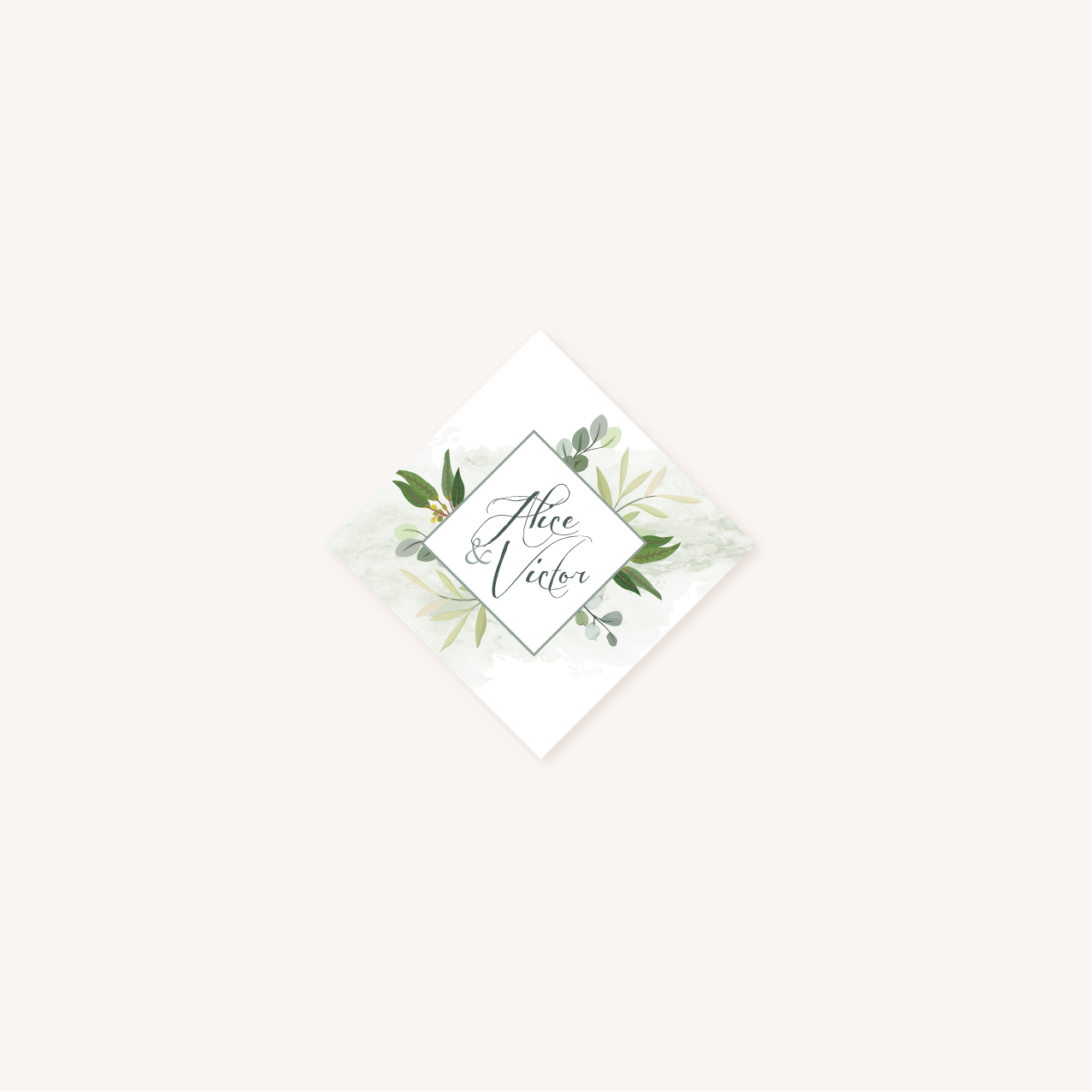 Étiquette adhésive enveloppe personnalisable faire-part mariage végétal feuille eucalyptus