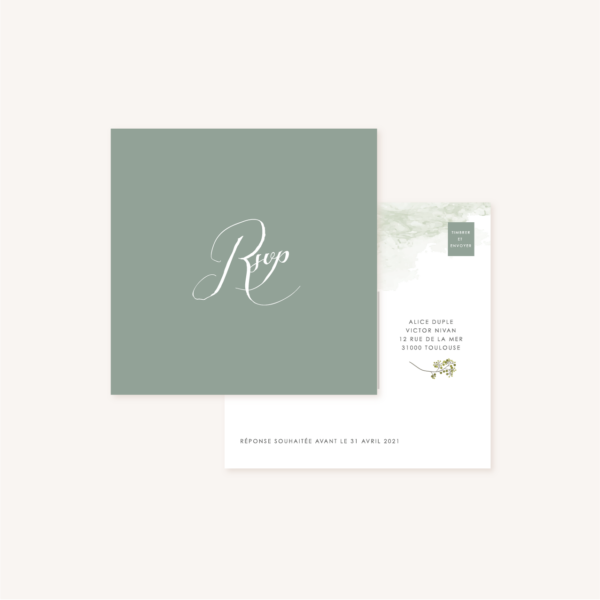 Carton rsvp réponse faire-part mariage végétal feuille eucalyptus