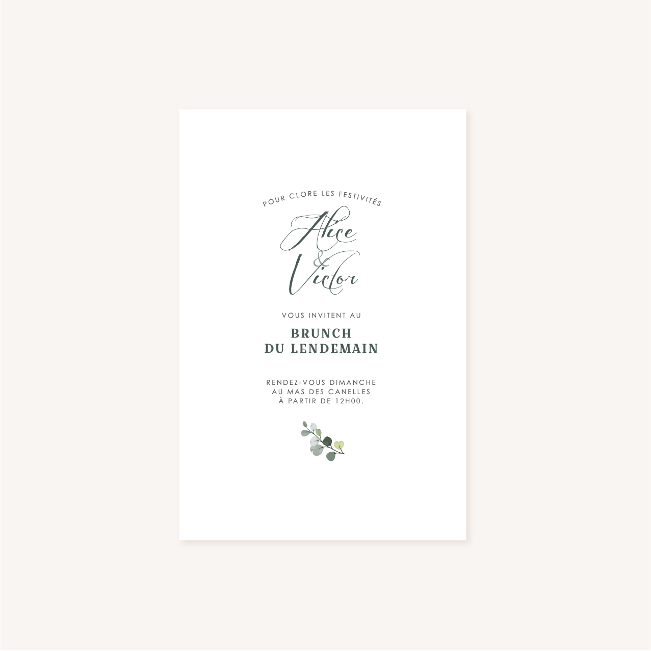 Carton brunch faire-part mariage végétal feuille eucalyptus