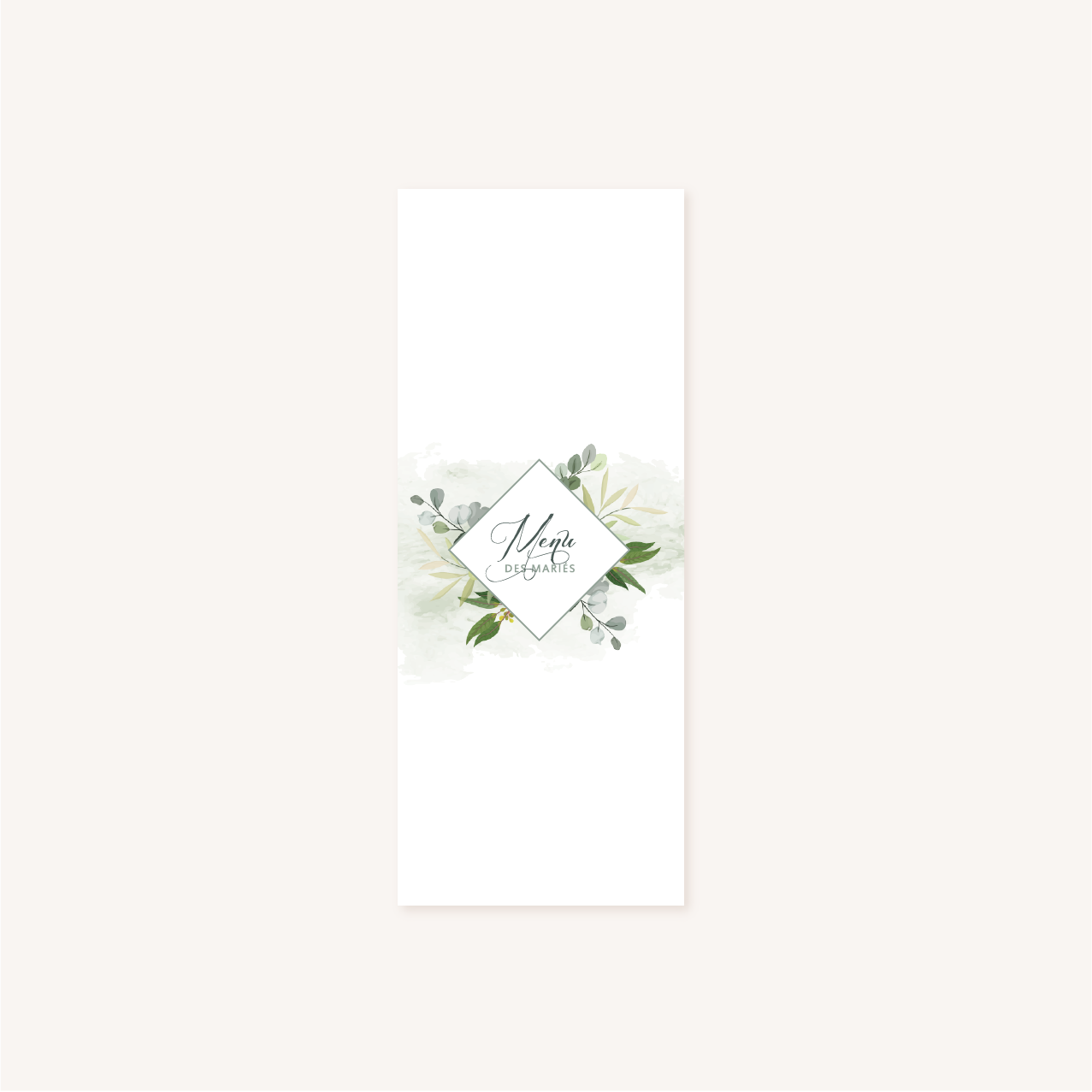 Menu individuelle table mariage blanc végétal feuille eucalyptus