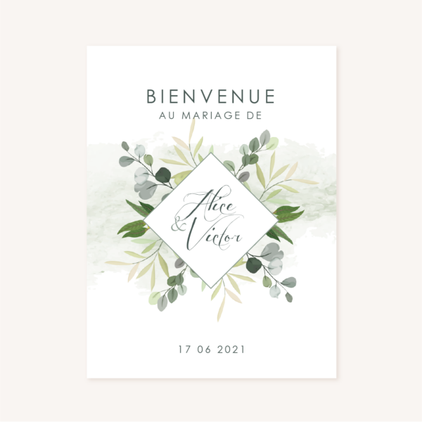 Panneau accueil mariage végétal feuille eucalyptus