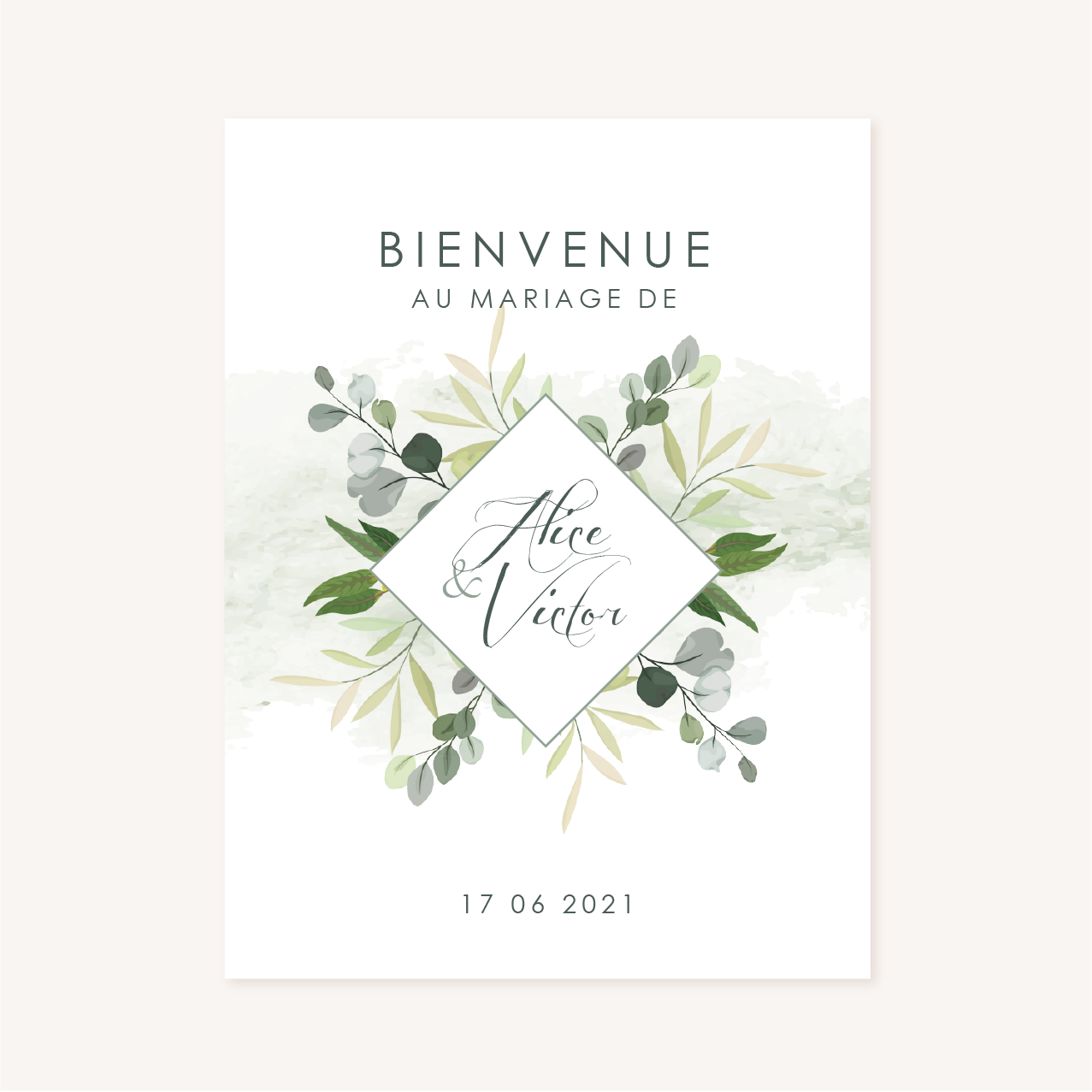 10 Invitations avec enveloppe Eucalyptus, menu mariage - Badaboum