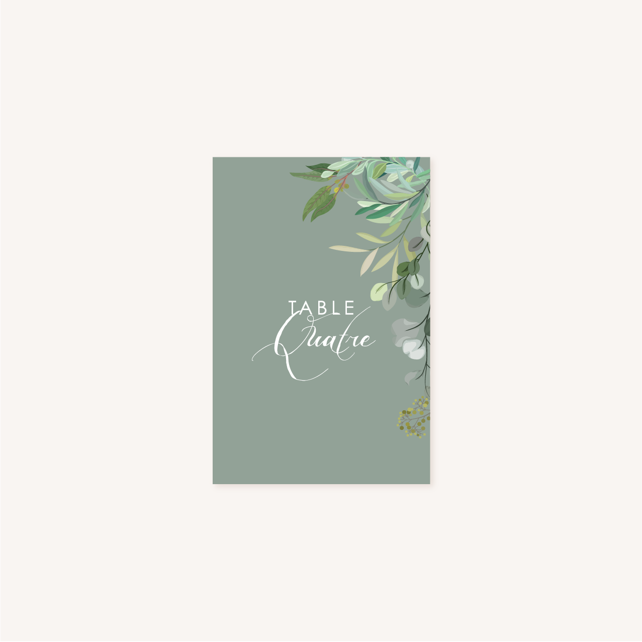 Nom de table vert mariage végétal feuille eucalyptus