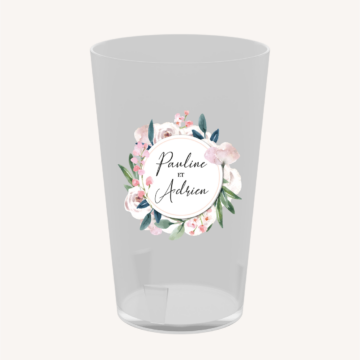 Gobelet réutilisable mariage écocup fleurs romantique pastel