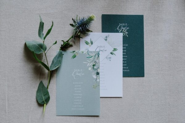 plan de table mariage végétal feuille eucalyptus