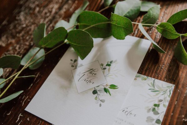 Faire-part mariage végétal feuille eucalyptus