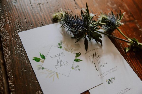 Save the date faire-part mariage végétal feuille eucalyptus