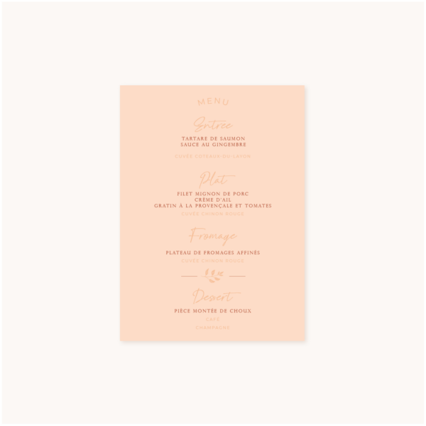 Menu mariage terre de sienne terracotta marron nature boheme beige or