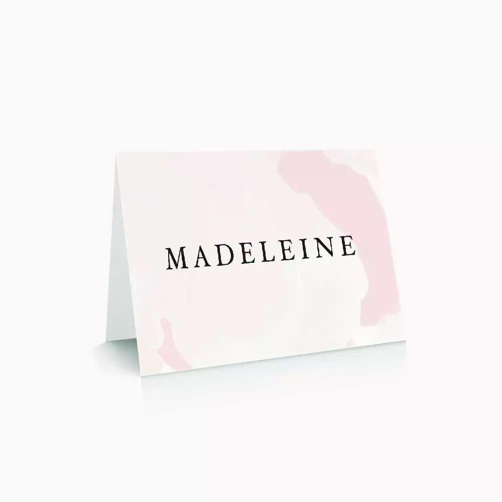 Marque-place mariage blush couleurs rose, rose poudré, rose clair, blanc, mariage thèmes doux, romantique
