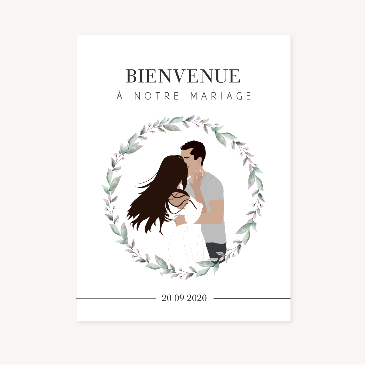 Panneau accueil mariage, illustrations, portrait, toi et moi, Floral, nature, rose, nude, pêche, vert d’eau, vert menthe, eucalyptus, feuillage, végétal, aquarelle, dessin, couple, photo, romantique, végétal, nature, champêtre