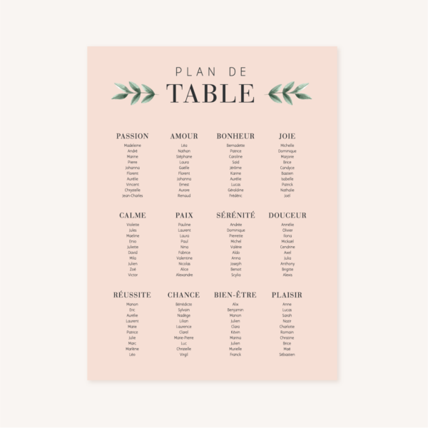 Plan de table, illustrations, portrait, toi et moi, Floral, nature, rose, nude, pêche, vert d’eau, vert menthe, eucalyptus, feuillage, végétal, aquarelle, dessin, couple, photo, romantique, végétal, nature, champêtre