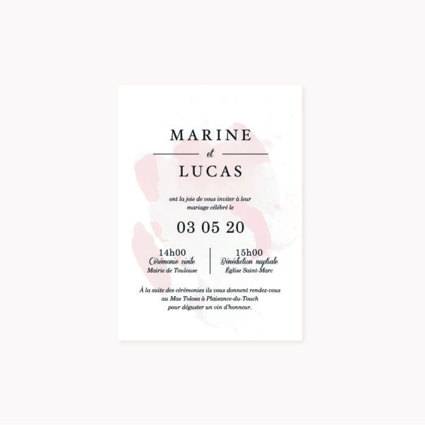 Faire-part mariage blush couleurs rose, rose poudré, rose clair, blanc, mariage thèmes doux, romantique