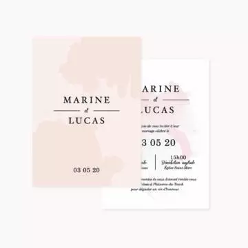 Faire-part de mariage blush couleurs rose, rose poudré, rose clair, blanc, mariage thèmes doux, romantique