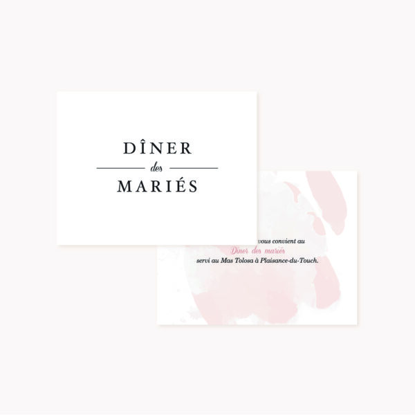 Invitation dîner mariage blush couleurs rose, rose poudré, rose clair, blanc, mariage thèmes doux, romantique