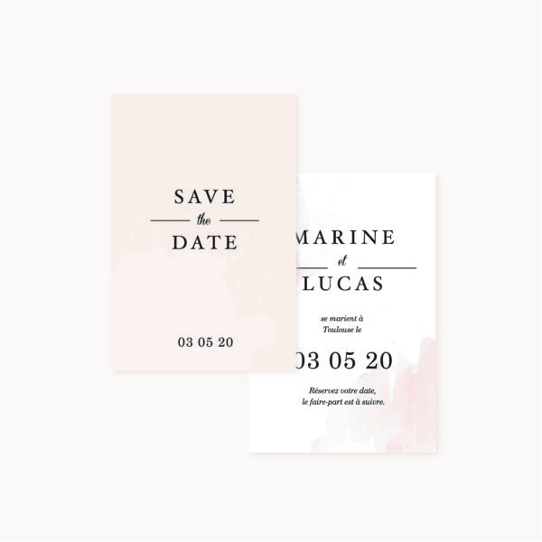 Save the date mariage blush couleurs rose, rose poudré, rose clair, blanc, mariage thèmes doux, romantique