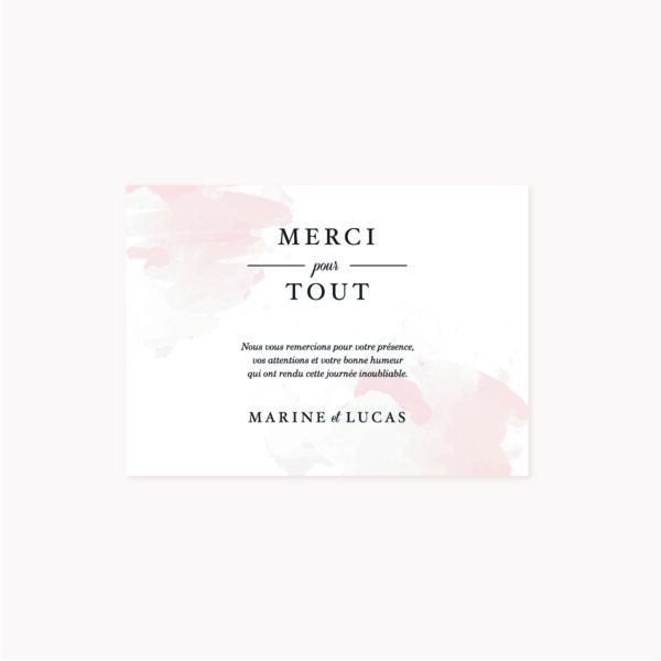 Remerciement mariage blush couleurs rose, rose poudré, rose clair, blanc, mariage thèmes doux, romantique