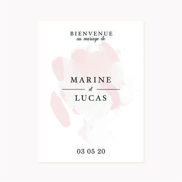 Panneau accueil mariage blush couleurs rose, rose poudré, rose clair, blanc, mariage thèmes doux, romantique