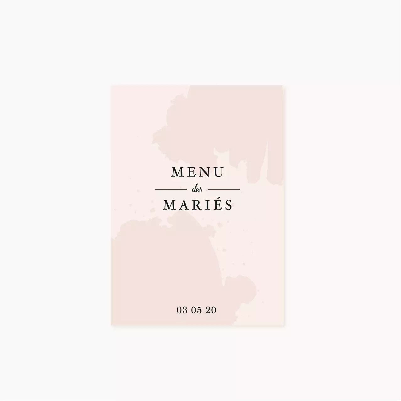 Menu mariage blush couleurs rose, rose poudré, rose clair, blanc, mariage thèmes doux, romantique