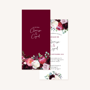 Faire-part mariage fleurs floral burgundy eucalyptus bordeaux