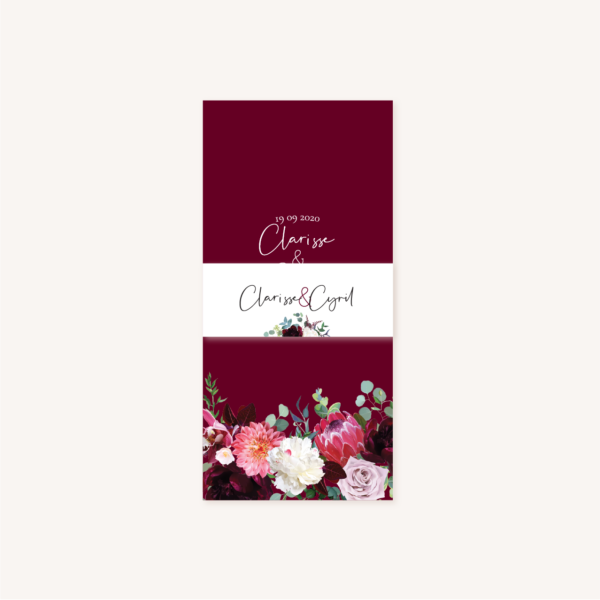 Faire-part mariage fleurs floral burgundy eucalyptus bordeaux