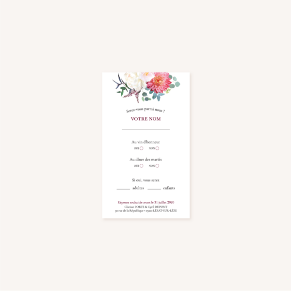 RSVP mariage fleurs floral burgundy eucalyptus bordeaux