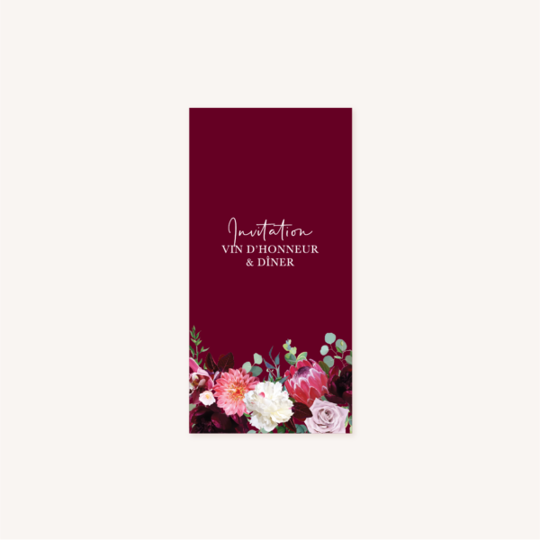 Faire-part mariage fleurs floral burgundy eucalyptus bordeaux