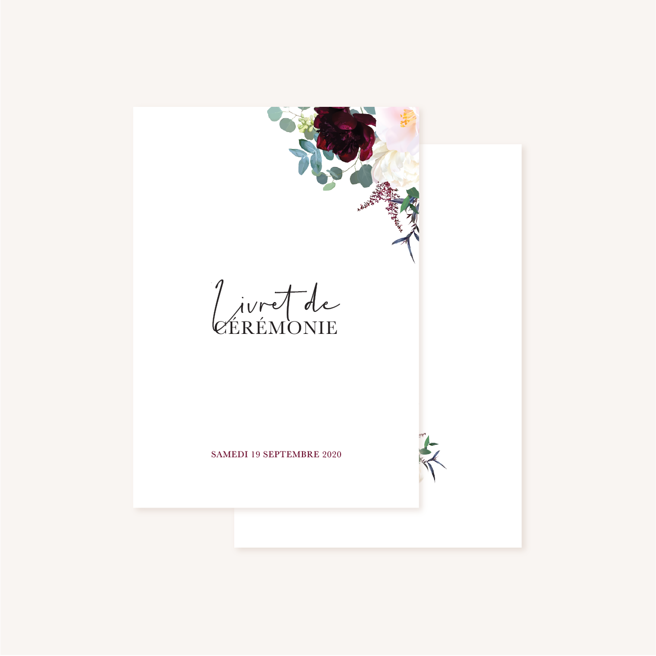 Livre de cérémonie mariage fleurs floral burgundy eucalyptus bordeaux