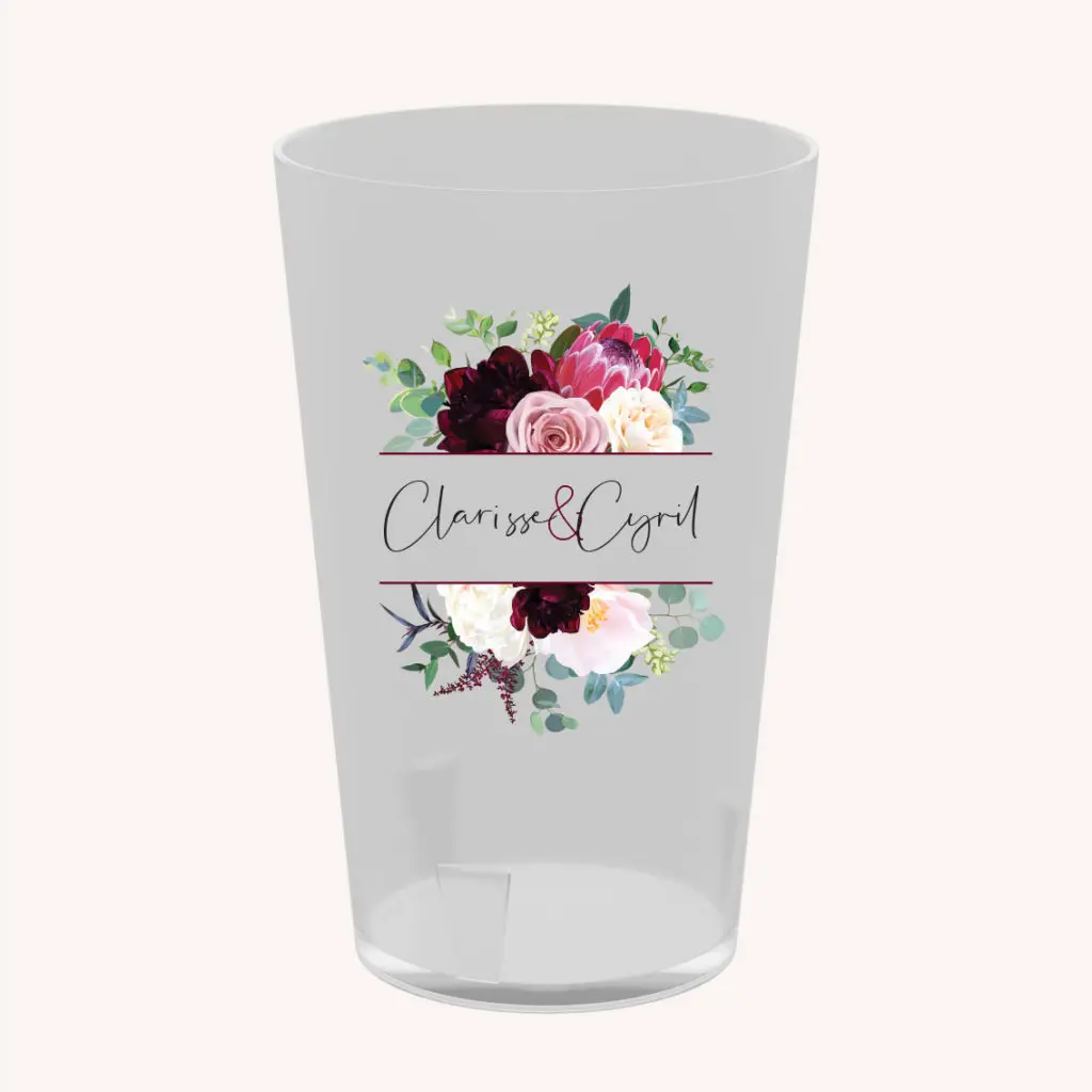 Gobelet réutilisable écocup fleurs floral burgundy eucalyptus bordeaux