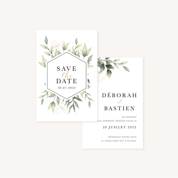 Save the date mariage eucalyptus vegetal nature mariage