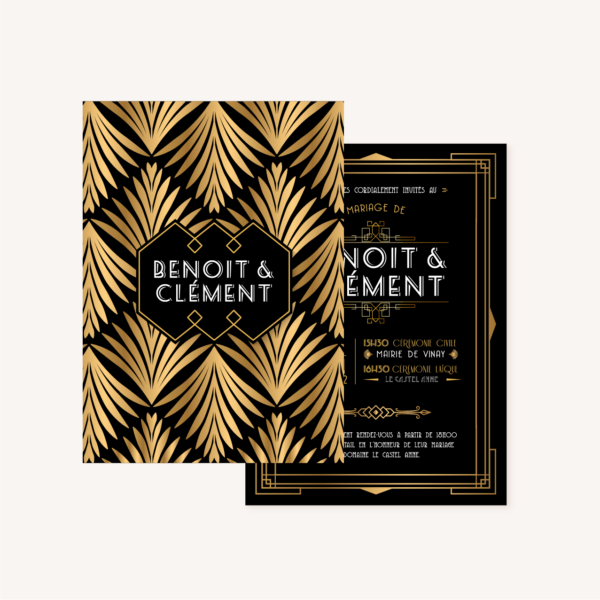 faire-part mariage art deco gatsby noir or dore