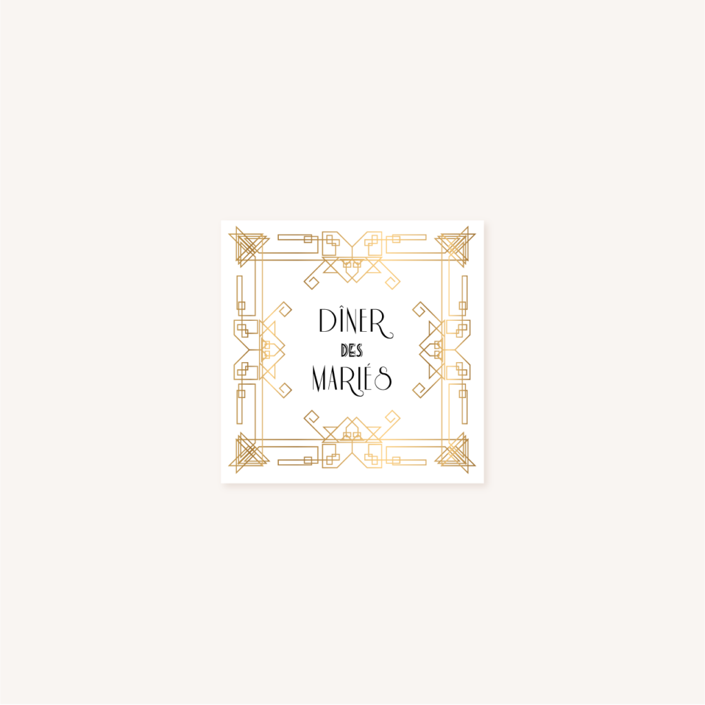 carton diner faire-part mariage art deco gatsby noir or dore