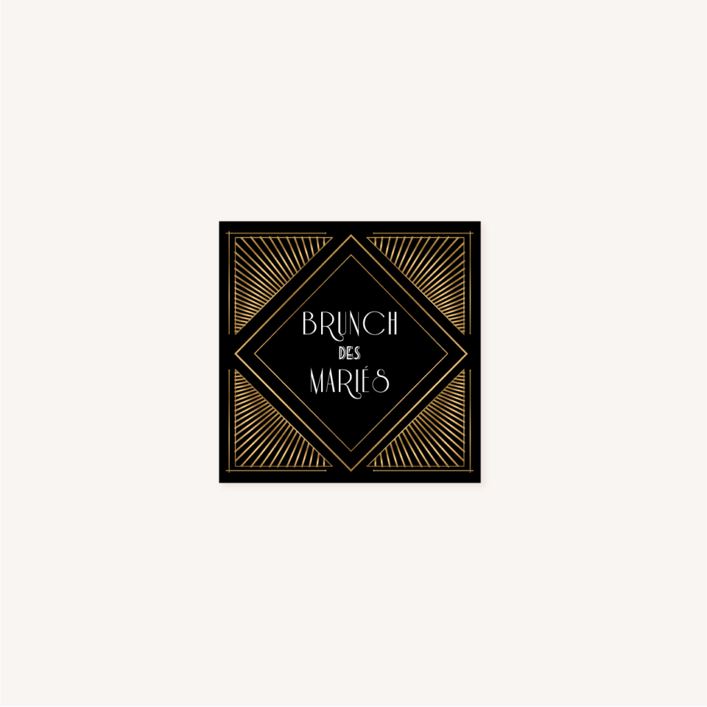 carton brunch faire-part mariage art deco gatsby noir or dore
